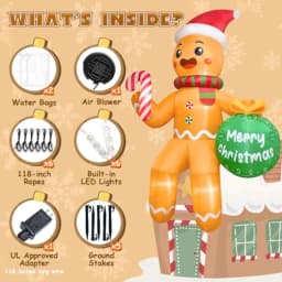 Outdoor Christmas inflatable gingerbread man, 11 FT, PVC material, red and white, built-in LEDs for night visibility