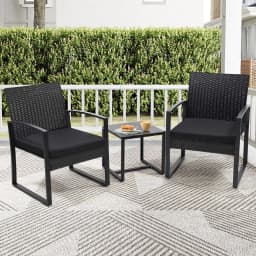 3 Pcs Outdoor Wicker Patio Bistro Set Conversation Furniture with Coffee Table Cushions for Garden Pool Balcony Backyard
