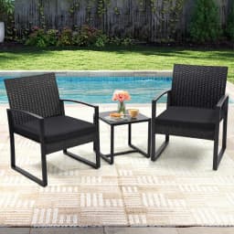 3 Pcs Outdoor Wicker Patio Bistro Set Conversation Furniture with Coffee Table Cushions for Garden Pool Balcony Backyard