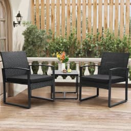 3 Pcs Outdoor Wicker Patio Bistro Set Conversation Furniture with Coffee Table Cushions for Garden Pool Balcony Backyard