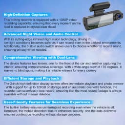 ZNLYRION Full HD 1080P Car Dashcam Front+Interior+Rear Camera 130° Wide Angle Night Vision G-Sensor Parking Monitor Car Driving Recorder