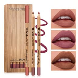 12-color lip liner set, wooden design, can be sharpened, matte nude shades, easy-to-apply lipstick liners