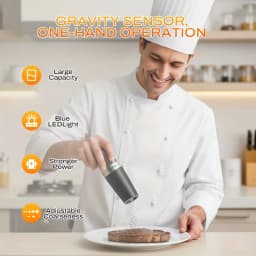 2pcs Gravity-sensing Electric Salt And Pepper Grinder Set, Battery-powered LED Light, One-hand Operation, Local Fast Delivery, Adjustable Coarseness Grinder, Black Kitchen Gadget, Salt And Pepper Grinder Electric 2pcs, Birthday Gift