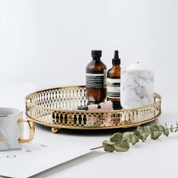 NEW 32cm Tray, Mirror Tray, Metal Decorative Tray, Candle Storage Organiser, Gold, Round Mirrored Tray for Birthdays, Weddings