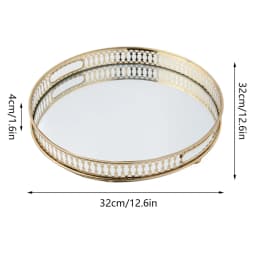 NEW 32cm Tray, Mirror Tray, Metal Decorative Tray, Candle Storage Organiser, Gold, Round Mirrored Tray for Birthdays, Weddings