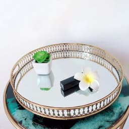 NEW 32cm Tray, Mirror Tray, Metal Decorative Tray, Candle Storage Organiser, Gold, Round Mirrored Tray for Birthdays, Weddings