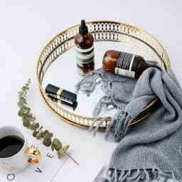 NEW 32cm Tray, Mirror Tray, Metal Decorative Tray, Candle Storage Organiser, Gold, Round Mirrored Tray for Birthdays, Weddings