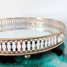 NEW 32cm Tray, Mirror Tray, Metal Decorative Tray, Candle Storage Organiser, Gold, Round Mirrored Tray for Birthdays, Weddings