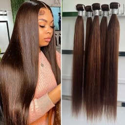 Chocolate Brown Straight Human Hair Bundles Color 4 Straight Virgin Human Hair 3/4 Bundles Quick Weave Real Unprocessed Chocolate Brazilian Virgin Straight Human Hair Extension Dark Brown Mixed Length Double Weft 100g/PC