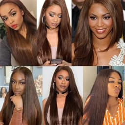 Chocolate Brown Straight Human Hair Bundles Color 4 Straight Virgin Human Hair 3/4 Bundles Quick Weave Real Unprocessed Chocolate Brazilian Virgin Straight Human Hair Extension Dark Brown Mixed Length Double Weft 100g/PC