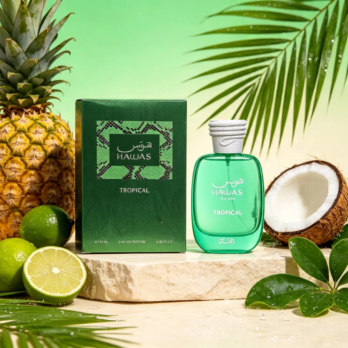 Rasasi Hawas Tropical Eau de Parfum Spray for Men – Exotic Tropical Fruity, Fresh Aquatic & Woody Scent, Long-Lasting Masculine Fragrance, Perfect Gift, 3.4 fl oz / 100 ml