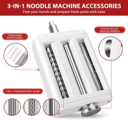3-in-1 Pasta Maker Attachment for KitchenAid & Cuisinart Stand Mixers, Pasta Roller, Spaghetti & Fettuccine Cutter Set with Cleaning Brush, Stainless Steel