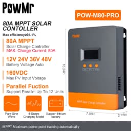 PowMr MPPT 100A 80A Solar Charge Controller 12V 24V 36V 48V Auto Solar Panels Regulator Parallel Up 12 Units For Lead LiFePO4 Lithium Battery