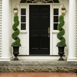 2 Pack 120cm Artificial Spiral Boxwood Topiary Tree with black pot, Faux Potted Topiary Plant, Fake Shrubs Tree for Front Door Home Balcony Backyard Patio Decoration