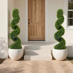 2 Pack 120cm Artificial Spiral Boxwood Topiary Tree with black pot, Faux Potted Topiary Plant, Fake Shrubs Tree for Front Door Home Balcony Backyard Patio Decoration