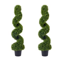 2 Pack 120cm Artificial Spiral Boxwood Topiary Tree with black pot, Faux Potted Topiary Plant, Fake Shrubs Tree for Front Door Home Balcony Backyard Patio Decoration