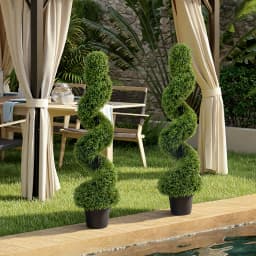 2 Pack 120cm Artificial Spiral Boxwood Topiary Tree with black pot, Faux Potted Topiary Plant, Fake Shrubs Tree for Front Door Home Balcony Backyard Patio Decoration