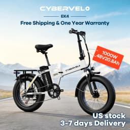 Cybervelo 1000W Peak High-speed Brushless Folding 20 Inch Fat Tire Electric Bike for Adults 48V 20.8Ah/50Ah Removable Battery 80 Miles Range Commuter E-Bicycle EK4