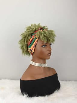 Headband Wig Curly Headband Wig With Bangs For Women Synthetic Afro Curly Hair Wig With Headband Attached Short Kinky Curly Afro High Puff With Bangs Stripes Short Red Curly Wigs with Bangs for Women, Natural Wavy Synthetic Wig, Fluffy Pixie Cut