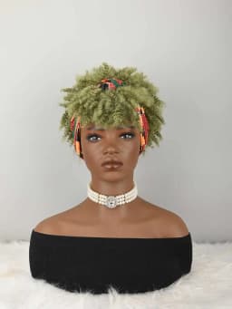 Headband Wig Curly Headband Wig With Bangs For Women Synthetic Afro Curly Hair Wig With Headband Attached Short Kinky Curly Afro High Puff With Bangs Stripes Short Red Curly Wigs with Bangs for Women, Natural Wavy Synthetic Wig, Fluffy Pixie Cut
