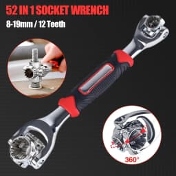 52-in-1 Multi-Functional Socket Wrench Set 360 Degree Rotating Dog Bone Design Universal Spline Wrench 8-19mm Heavy Duty Hardware Tool for Car Auto Repair Bicycle Motorcycle Maintenance