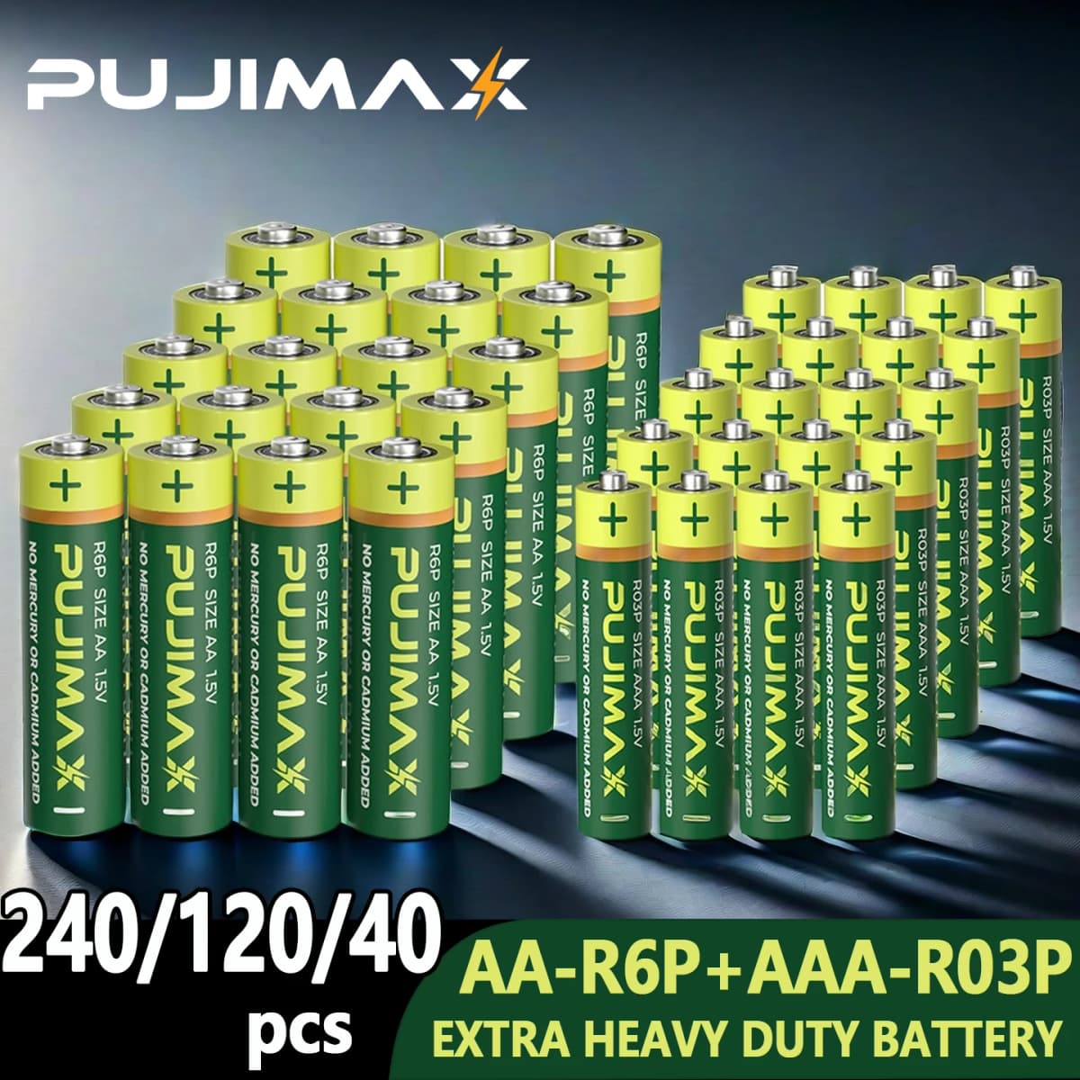PUJIMAX 240/160/80/40-Piece AAA + AA Battery Pack, 1.5V Carbon-Based Battery, Suitable for Wireless Mice, Remote Controls, Jack-O'-Lanterns, Christmas Gifts, Razors, Etc., Non-Rechargeable