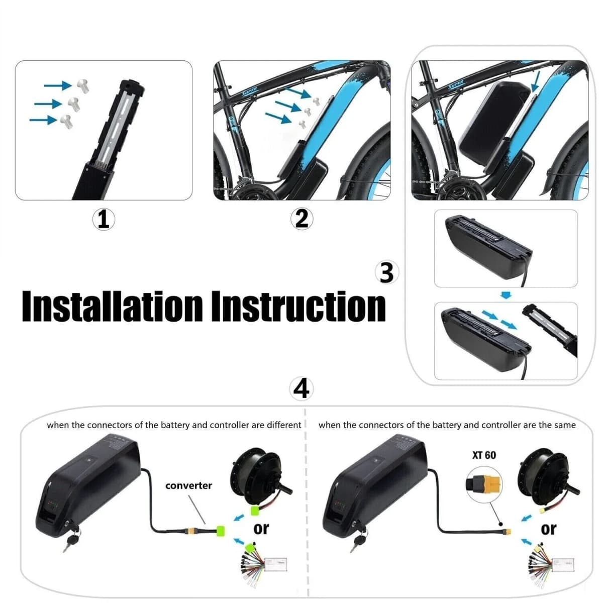 Ship from USA 48V E-Bike Battery Genuine / 5 Pin Hailong 36V 48V 52V 20Ah / 20000mAh 200W -1500W Electric Bicycle Bike Ebike 18650/21700 Lithium Battery Pack 40A BMS for Bafang BBS02 BBS03 BBSHD Motor With 2A Charger, XT60 Connector, USB Port and Base