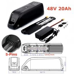 Ship from USA 48V E-Bike Battery Genuine / 5 Pin Hailong 36V 48V 52V 20Ah / 20000mAh 200W -1500W Electric Bicycle Bike Ebike 18650/21700 Lithium Battery Pack 40A BMS for Bafang BBS02 BBS03 BBSHD Motor With 2A Charger, XT60 Connector, USB Port and Base