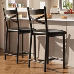 26 Inch Bar Stools Set of 4, Counter Height Bar Chairs with Back and Thick Cushion, Upholstered Dining Chairs with Padded Seat, Barstools for Kitchen Island, Bar, Dining Room, Modern Black