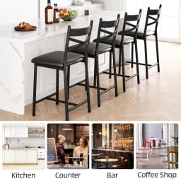 26 Inch Bar Stools Set of 4, Counter Height Bar Chairs with Back and Thick Cushion, Upholstered Dining Chairs with Padded Seat, Barstools for Kitchen Island, Bar, Dining Room, Modern Black