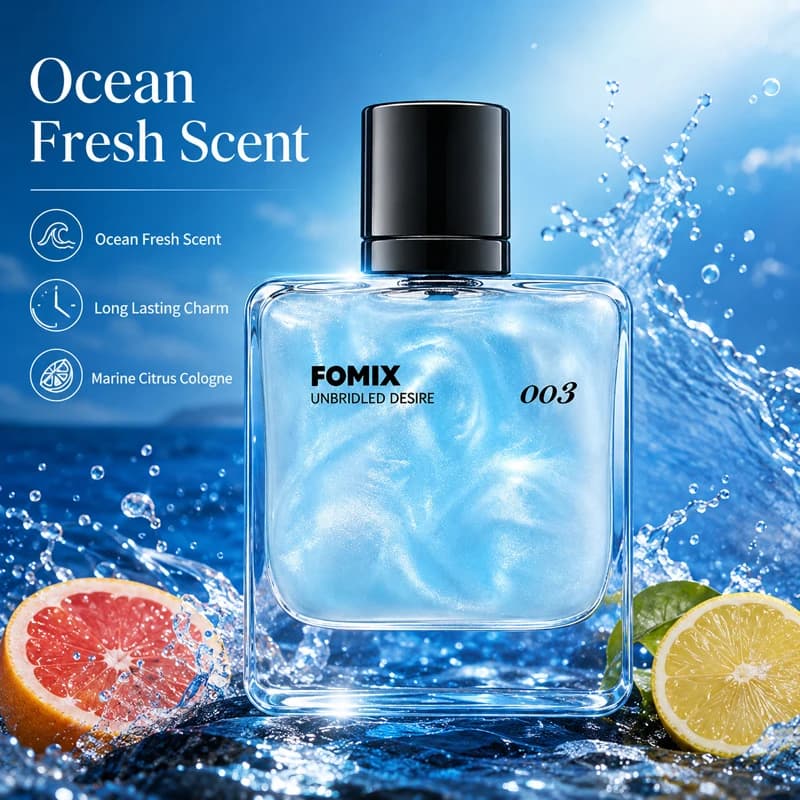 FOMIX 003 Blue Men’s Perfume Marine Citrus Cologne Long Lasting Fresh Ocean Aquatic Woody Scent Eau De Toilette Spray Grapefruit Lemon Cedar Ambergris Notes Daily Office Date Travel Party Portable Men’s Fragrance Gift for Him