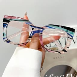1 Pair of New Classic Bohemian Large-Frame Square Fashion Anti-Blue Glasses, Unisex, High-Quality Multi-Color Block Versatile Street Style Glasses for Women, Suitable for Daily Wear and as Decorative Glasses