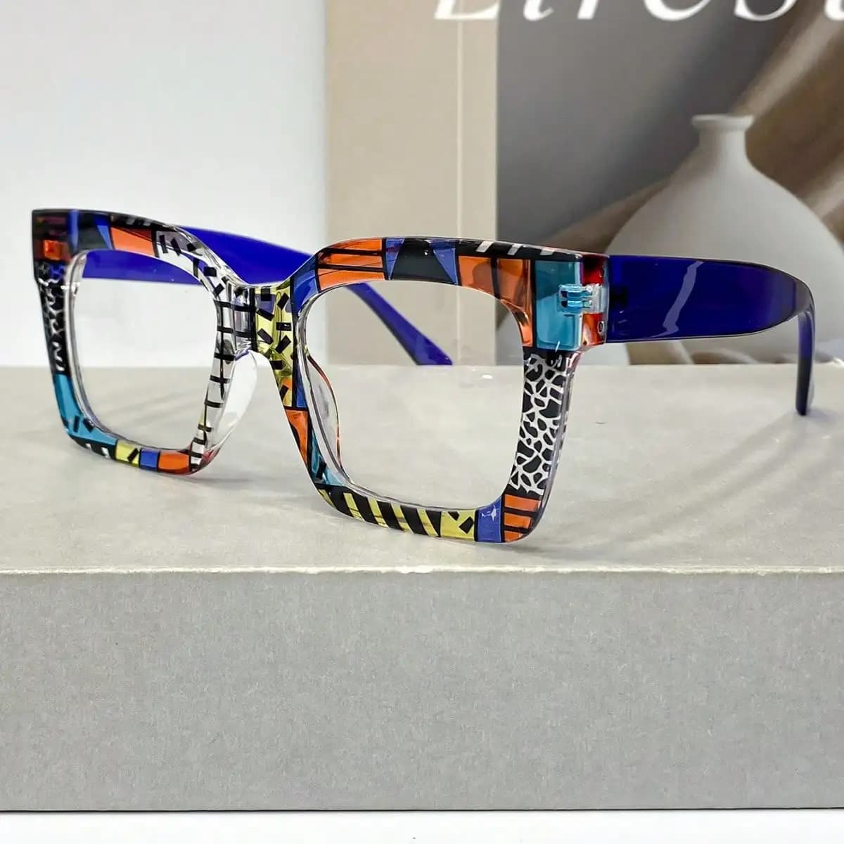 1 Pair of New Classic Bohemian Large-Frame Square Fashion Anti-Blue Glasses, Unisex, High-Quality Multi-Color Block Versatile Street Style Glasses for Women, Suitable for Daily Wear and as Decorative Glasses