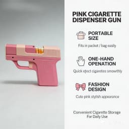 （No Gas）Windproof Refillable Pink Lighter Cigarette Case Creative Gun Shape Smoke Holder Gift for Boyfriend
