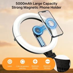 Magnetic Overhead Phone Mount with 10” Ring Light, 5000mAh Flexible Articulating Circle Lamp Table Tripod, Phone Stand for Video Recording Cooking Nail, Zoom Meeting