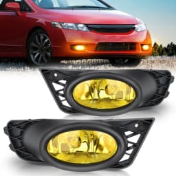 Nilight Fog Light Assembly Compatible with Honda Civic Sedan 2009 2010 2011 4 Door with Amber Lens Lamps Replacement H11 12V 55W Bulbs