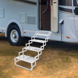 110kg 4-Step Scissor Foldable Step Ladder, Aluminum RV Entry Step With Anti-Slip Treads, for Camper Trailer Truck