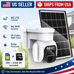 4G LTE Solar Security Camera Outdoor No WiFi, 2K Cellular Wireless Camera with SIM Card, Solar Powered, 360° Live View, Color Night Vision, PIR Motion Alerts, Two-Way Audio, 32GB SD Card Included