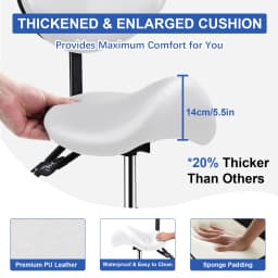 Saddle Stool with Back Support and Wheels, 400 LBS Weight Capacity Ergonomic Rolling Stool, Height Adjustable Thickened PU Leather Swivel Saddle Chair for Salon, Spa, Massage, Tattoo, White