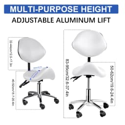 Saddle Stool with Back Support and Wheels, 400 LBS Weight Capacity Ergonomic Rolling Stool, Height Adjustable Thickened PU Leather Swivel Saddle Chair for Salon, Spa, Massage, Tattoo, White