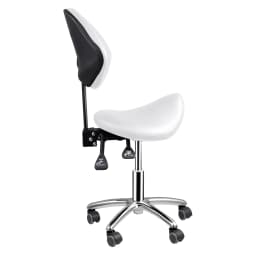 Saddle Stool with Back Support and Wheels, 400 LBS Weight Capacity Ergonomic Rolling Stool, Height Adjustable Thickened PU Leather Swivel Saddle Chair for Salon, Spa, Massage, Tattoo, White