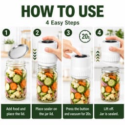 Portable Electric Vacuum Sealer Powerful Air Extraction LED Power Display USB Charging Compatible with Wide-mouth/Regular-mouth Mason Jars
