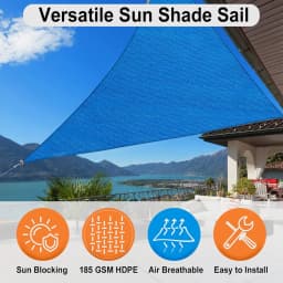 Triangle Sun Shade Sail - 10' X 10' X 10', Breathable Sunshades for Outdoor Patio, Garden, Deck, Yard, Tear & Fade, UV Block Awnings for Patio Shade with Ropes Resist Wear (Blue)