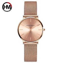 HANNAH MARTIN Leisure Top Brand Hot Selling Original Quartz Watch Women Simple Elegant Steel 36mm Japanese Movement Clock Banquet Matching & Work Watches Ladies Quartz Movement Original Ladies WatchLocal Watch Women Mesh with Clock
