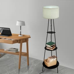 Floor Lamp with 3-Tier Storage Shelves 3-color Dimmable Lamp LED Light for Various Living and Working Spaces