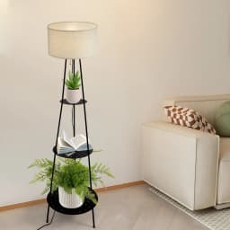 Floor Lamp with 3-Tier Storage Shelves 3-color Dimmable Lamp LED Light for Various Living and Working Spaces