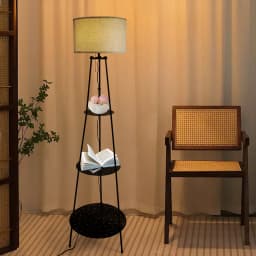 Floor Lamp with 3-Tier Storage Shelves 3-color Dimmable Lamp LED Light for Various Living and Working Spaces