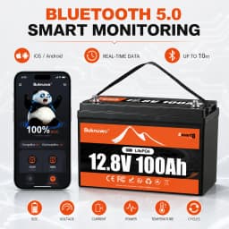 BUKNUWO Smart 12V 100Ah Bluetooth LiFePo4 Lithium Battery Pack 100A BMS For RV Boat Motor Inverter Solar Wind Off-Road Off-grid LiFePO4 Batter