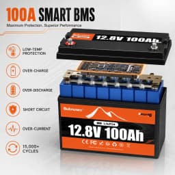 BUKNUWO Smart 12V 100Ah Bluetooth LiFePo4 Lithium Battery Pack 100A BMS For RV Boat Motor Inverter Solar Wind Off-Road Off-grid LiFePO4 Batter