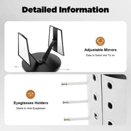 360° Rotating Eyeglasses Display Stand for 44 Glasses, Aluminum- Plastic Panel Optical Store Rack with Mirrors for Display